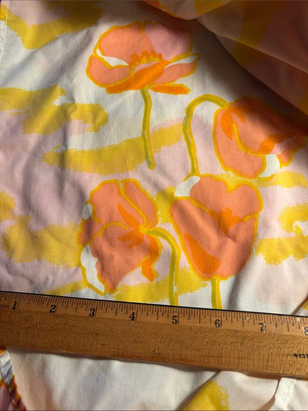 Vintage groovy Floral Pop Peach & Yellow Cotton twin fitted sheet. VV